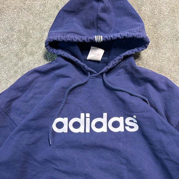 Vintage Y2K Adidas Blue Pullover Hoodie Boxy Skate Size Large Spellout - Picture 2 of 6